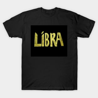 LIBRA HOROSCOPE ASTROLOGY STAR BIRTH SIGN GOLD INK  ON BLACK T-Shirt